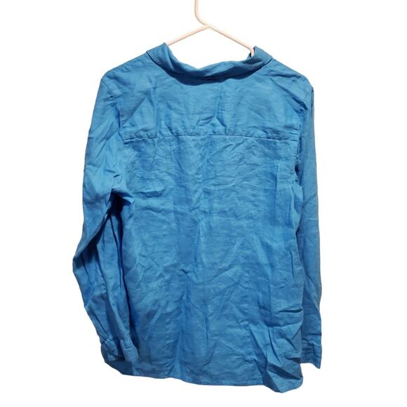 J. Jill Love 100% Linen Shirt Blue  Button Up Medium Boho Minimalist - Picture 7 of 9